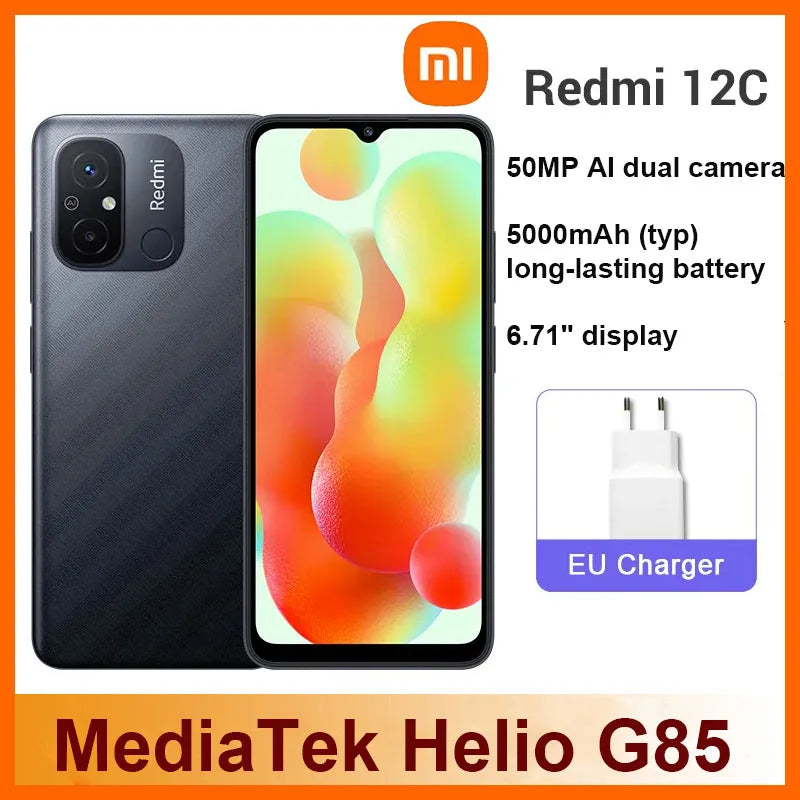 Xiaomi Redmi 12C Mobilephone MediaTek Helio G85  6.71" Dot Drop Display 5000mAh Battery 50MP Main Camera Fast Charger Phone