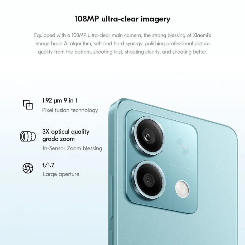 Xiaomi Redmi Note 13 5G Cellphone Global ROM 6.67" 120Hz AMOLED Display 108MP Main Camera MTK Dimensity 6080 33W Fast Charging