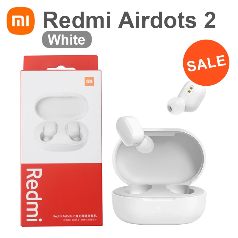 Original Xiaomi Redmi AirDots 2 White Bluetooth Earphones Ture Wireless Headset with Mic Classical Music Headphone for Run Sport