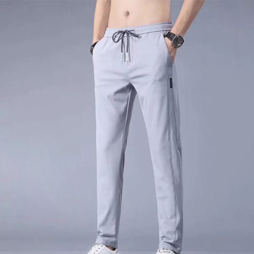 Men Ice Silk Trousers Loose Straight Leg Casual Pants Thin Quick