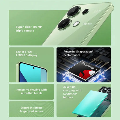 New Xiaomi Redmi Note 13 Smartphone Global Version Snapdragon 685 6.67" AMOLED display 108MP Camera 33W fast charge 5000mAh