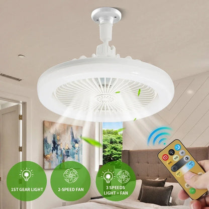 Smart 3-in-1 Ceiling Fan with Remote Control Lighting Lamp E27 Converter Base 85-265V Lighting Base for Bedroom and Living Room