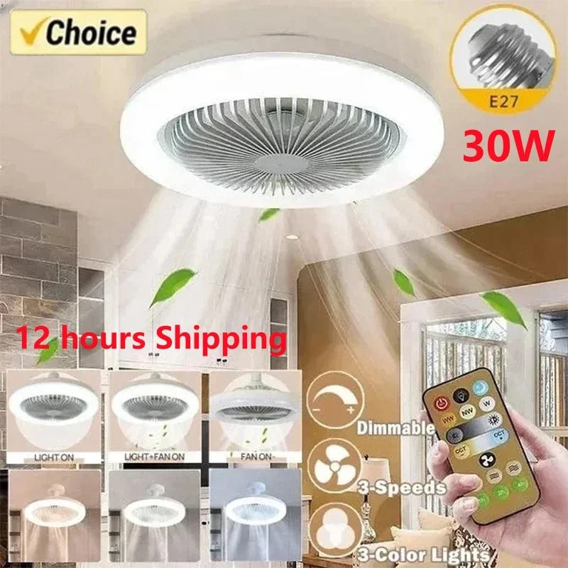 Smart 3-in-1 Ceiling Fan with Remote Control Lighting Lamp E27 Converter Base 85-265V Lighting Base for Bedroom and Living Room