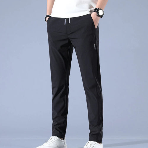 Men Ice Silk Trousers Loose Straight Leg Casual Pants Thin Quick