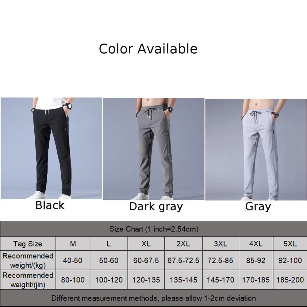 Men Ice Silk Trousers Loose Straight Leg Casual Pants Thin Quick