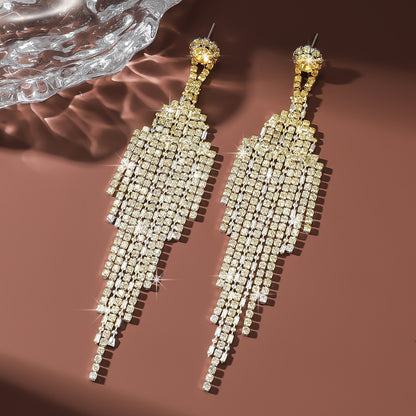 Full Rhinestone Tassel High-grade Affordable Luxury Style Unique Design Earrings