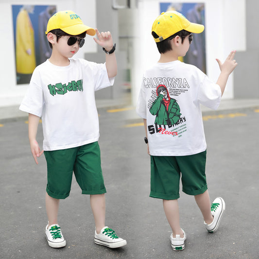 Children's Short-sleeved Cotton Thin Two-piece Suit