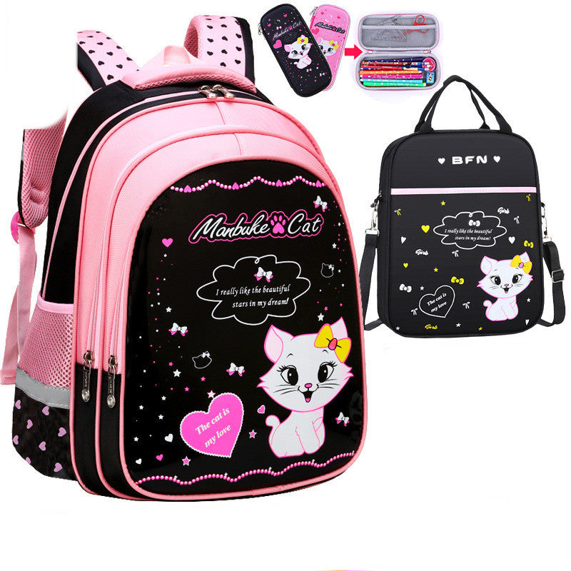 Kids School Cute Cat Print Backpack Style: sweet lady, zipper