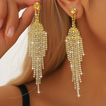 Full Rhinestone Tassel High-grade Affordable Luxury Style Unique Design Earrings