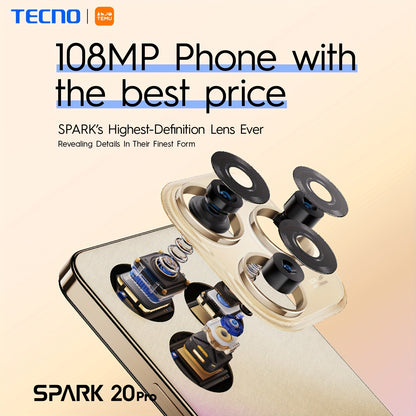 TECNO Spark 20 Pro 4G Smartphone: 108MP Camera, 256GB Storage, 12GB/8GB RAM, 400% Big Volume Stereo Speakers, 5000mAh Battery, 33W Fast Charge, 17.22cm FHD 120Hz Screen, NFC