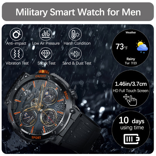 Title: Waterproof Smart Watch for Calls and Fitness Tracking - LED Flashlight, Compass, Sleep Monitor - Compatible with iPhone and Android - Women and Men's Sports Watch