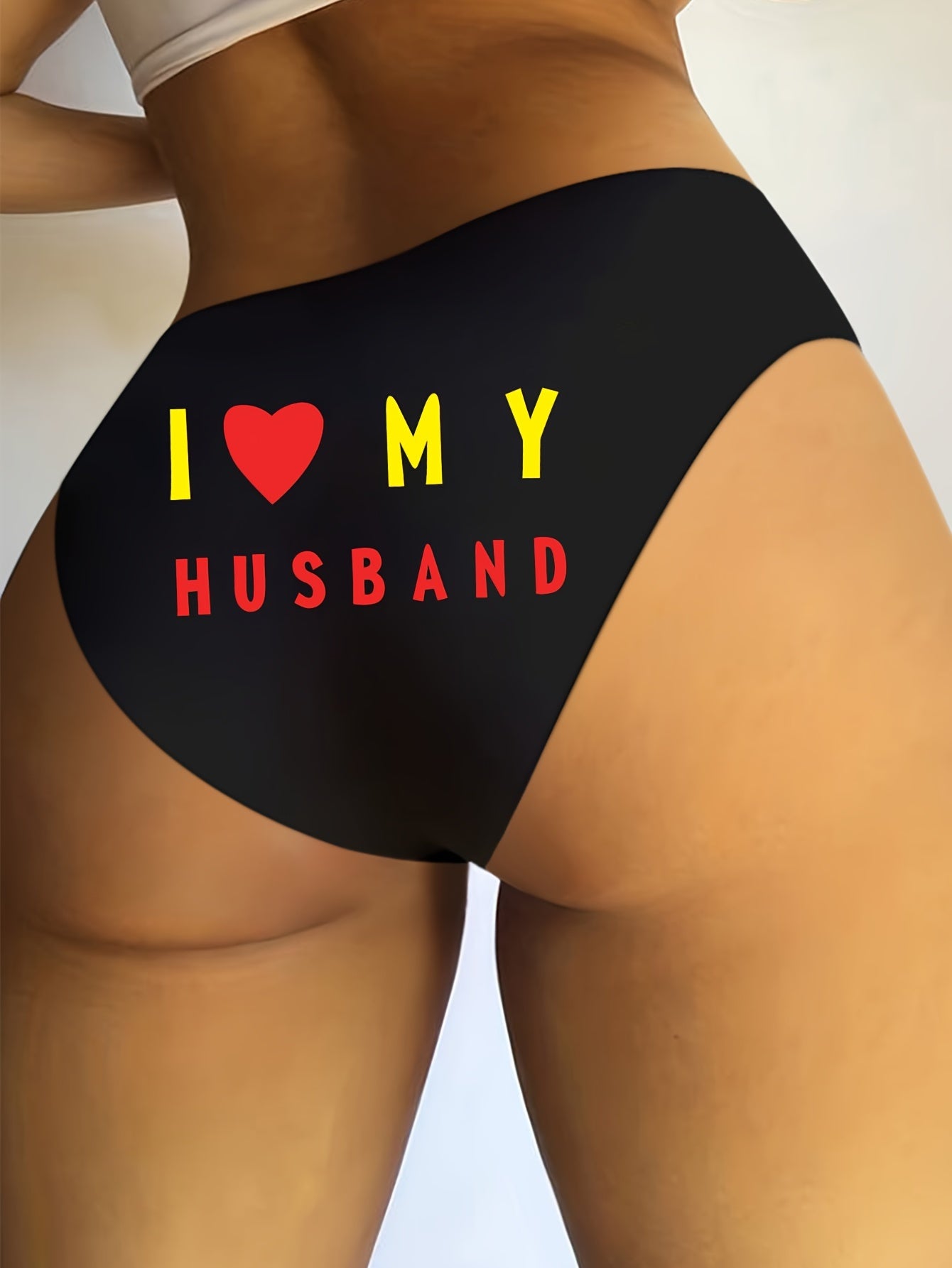 I Love My Husband Letter Heart Print Briefs, Comfy Intimates Panties, Women's Sexy Underwear