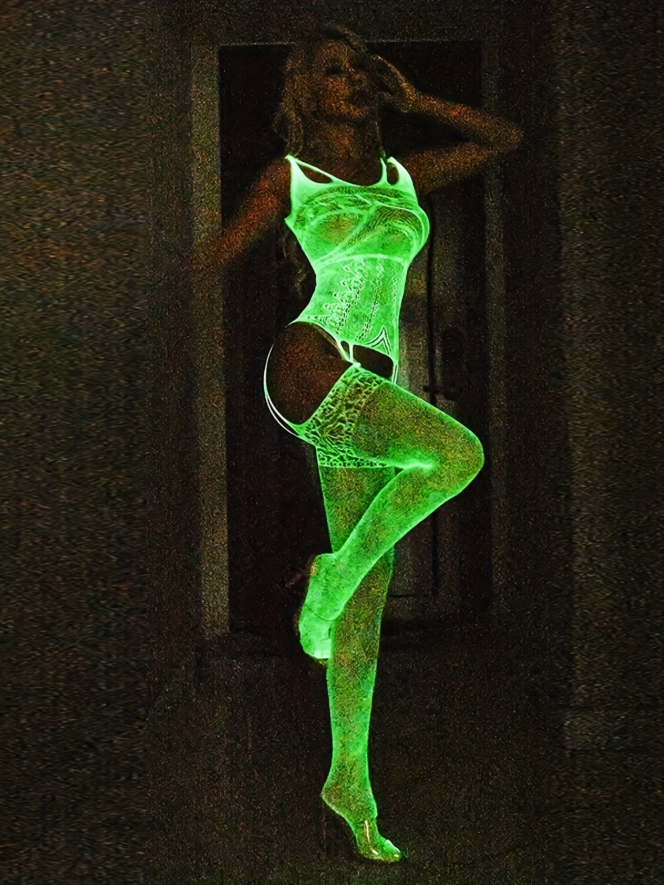 Luminous Fishnet Bodystocking, Hollow Out Jacquard Sleeveless Mesh Bodystocking, Women's Sexy Lingerie & Underwear