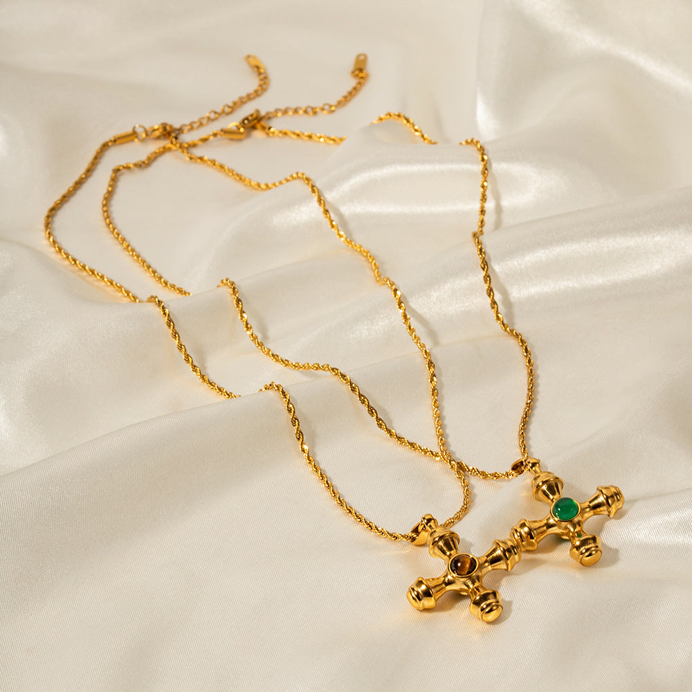 18K Gold Stainless Steel Cross Shelf Necklace