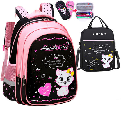 Kids School Cute Cat Print Backpack Style: sweet lady, zipper