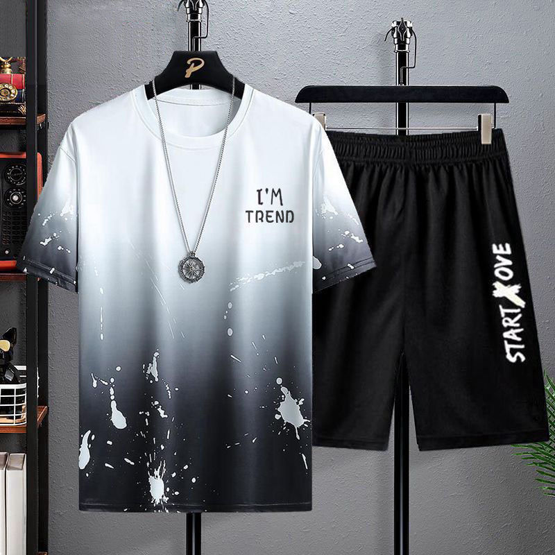 Men's Short-sleeved T-shirt Summer Ice Silk Quick-drying Loose Sports And Leisure Suit Fashion Brand Wear A Entire Outfit