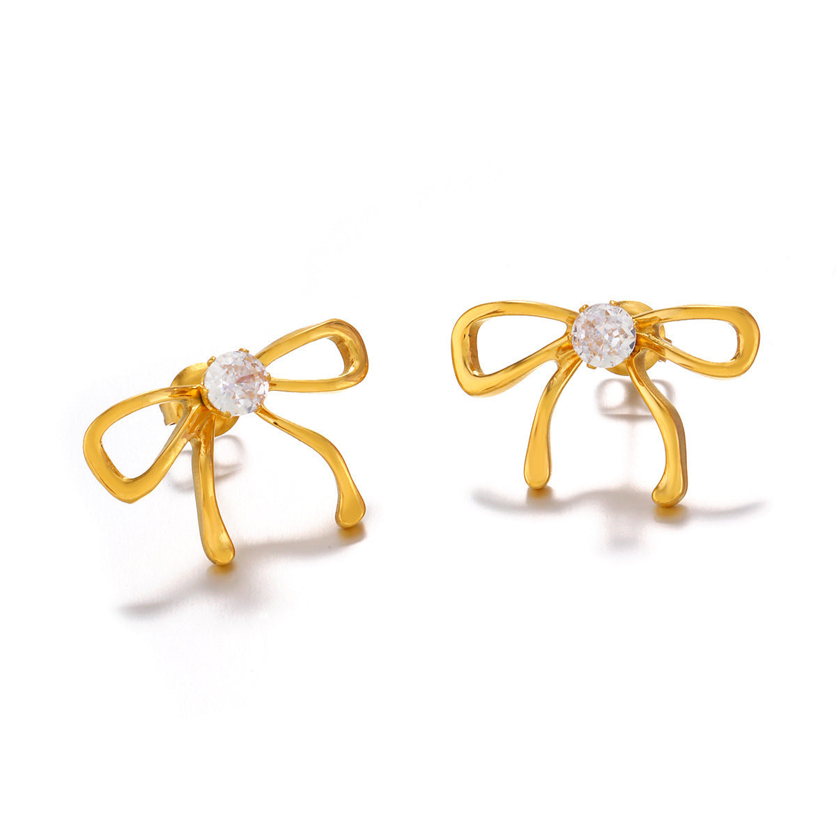 European And American Ins Style Fashion Popular Bow Stud Earrings 18K Gold-plated Zircon