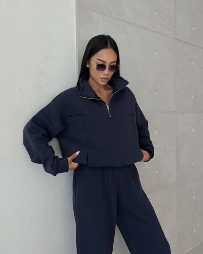 Y2K Winter Jogging Women Two Piece Set Female Zipper Coat Casual Pants Tracksuit Autumn Jacket Fashion Contrast Sport Wear Set