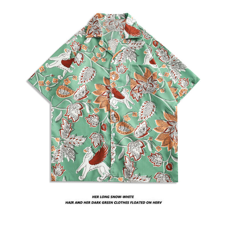 Men's And Women's Retro Hong Kong Style Beach Printed Shirt