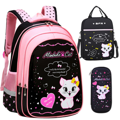 Kids School Cute Cat Print Backpack Style: sweet lady, zipper